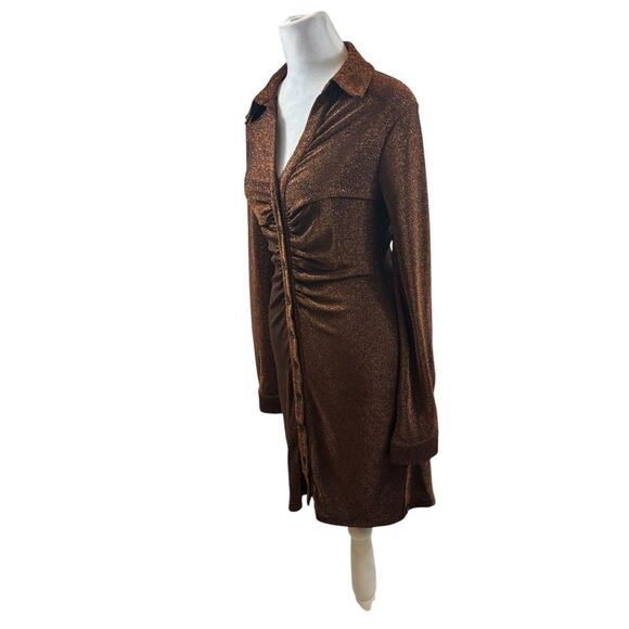 Ladies ASTR the Label Ambel Ruched‎ Shirt Dress Copper Long Sleeves Size Large - Picture 8 of 16